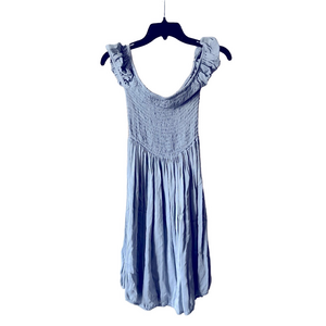 don’t ask why Blue Ruched Midi Sundress with Scoop Neck